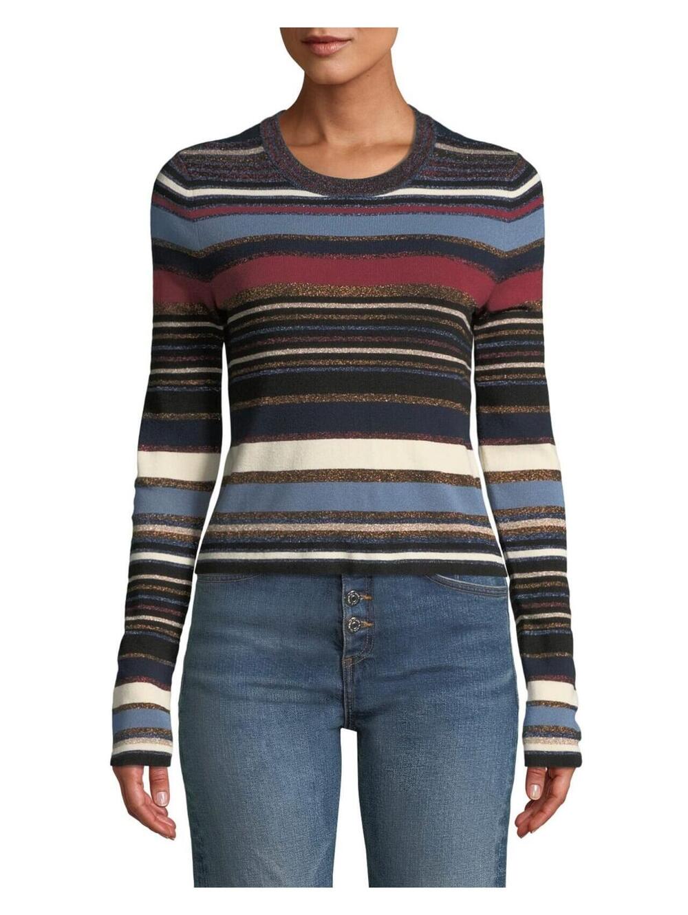 New, VERONICA BEARD Palmas Striped Metallic Cropped Sweater Sz M #T3820